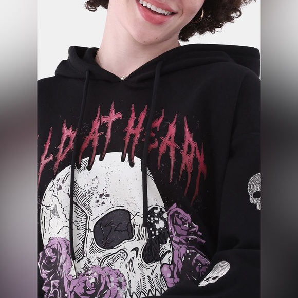 No Boundaries Black Hoodie with Skull and Purple Rose Design - Picture 2 of 6